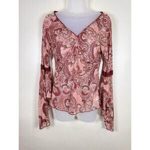 VTG Wet Seal Womens Top Whimsigoth Y2K Fairy Mesh Lace Paisley Flare Sleeve L